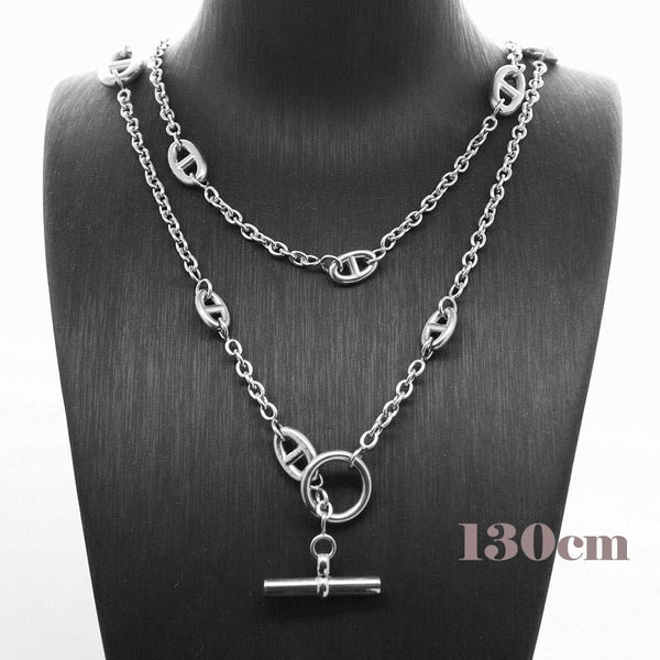 Stainless Steel Pig Nose OT Buckle Long Sweater Chain Necklace 130cm