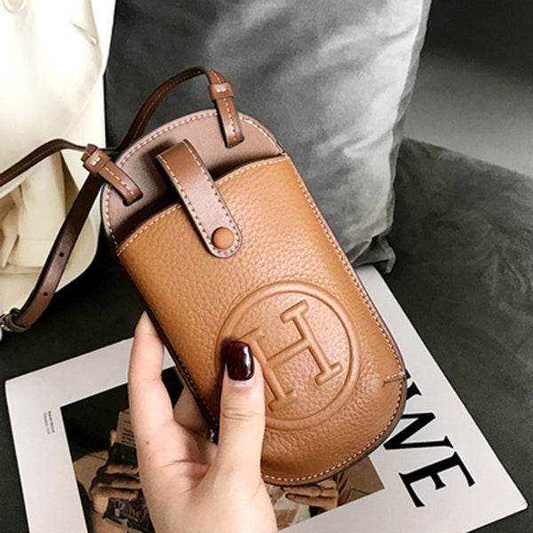 Letter H leather Adjustable Strap mobile phone storage bag