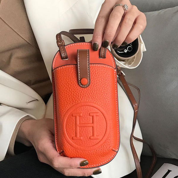 Letter H leather Adjustable Strap mobile phone storage bag