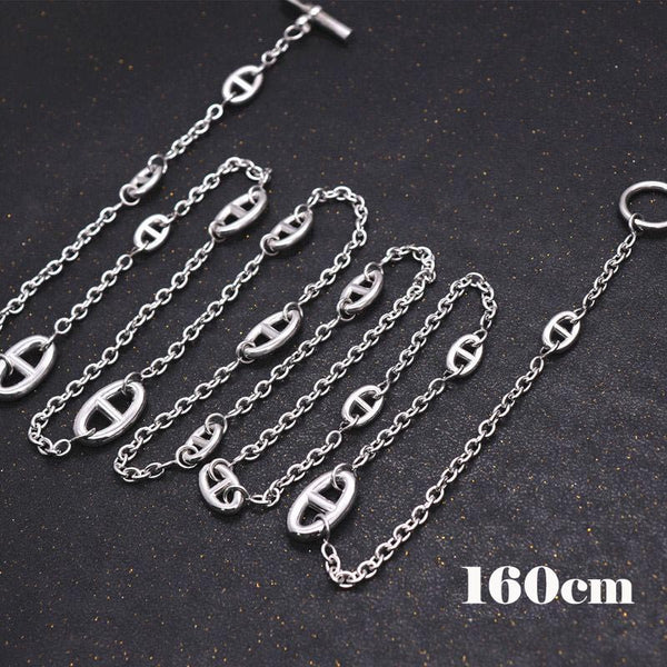 Stainless Steel Pig Nose OT Buckle Long Sweater Chain Necklace 130cm