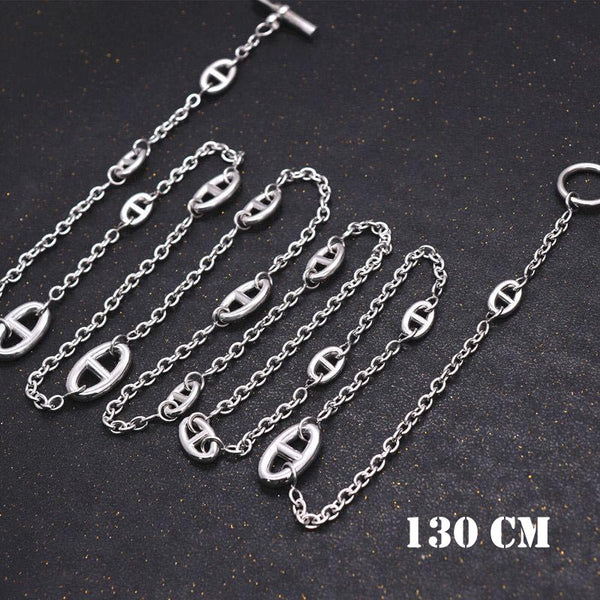 Stainless Steel Pig Nose OT Buckle Long Sweater Chain Necklace 130cm