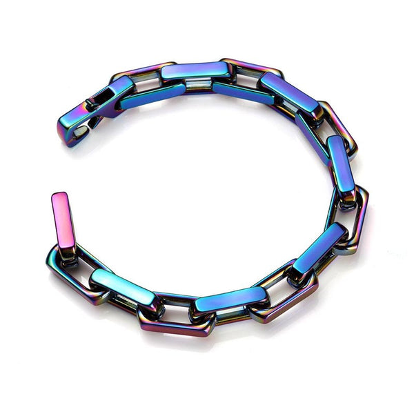 Punk Quench Tempered Bamboo Colorblock Cuban Steel Bracelet