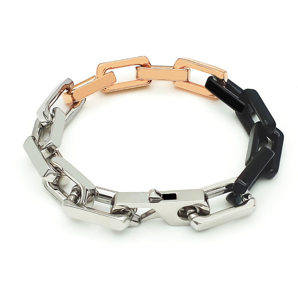 Punk Quench Tempered Bamboo Colorblock Cuban Steel Bracelet